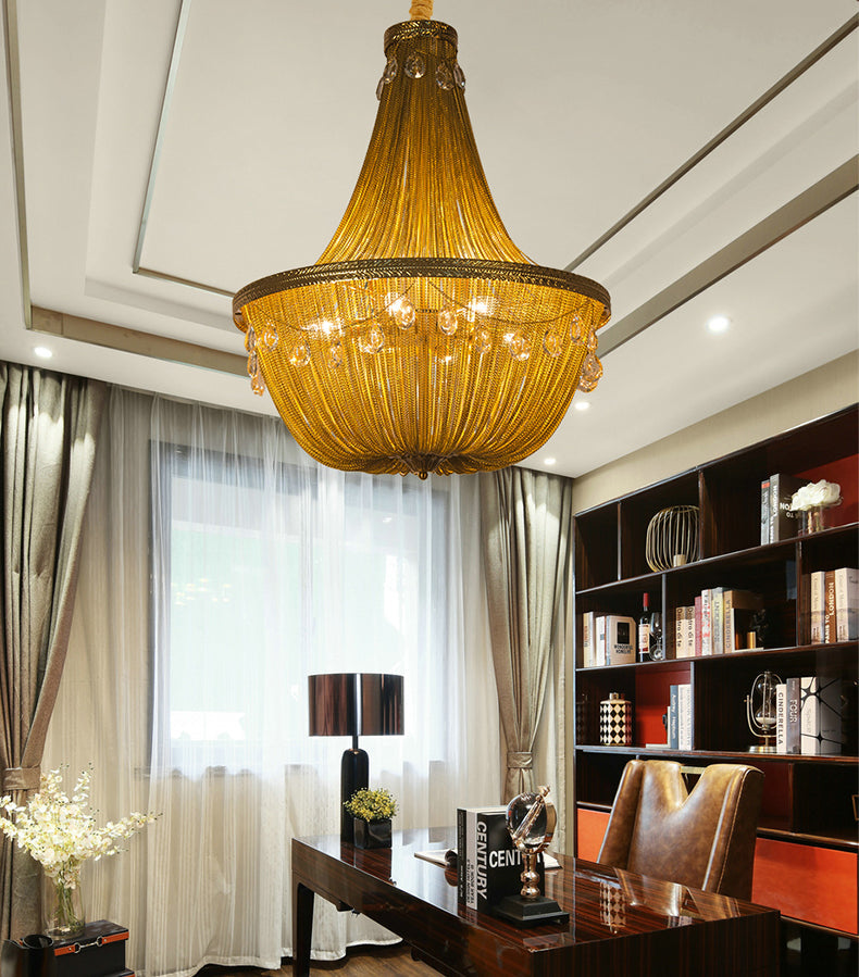 Crystal decoration Aluminum Chain Tassel Chandelier Golden Diameter 24"