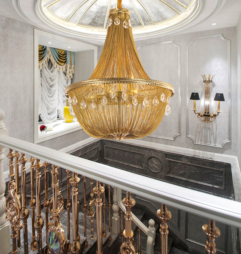 Crystal decoration Aluminum Chain Tassel Chandelier Golden Diameter 24"