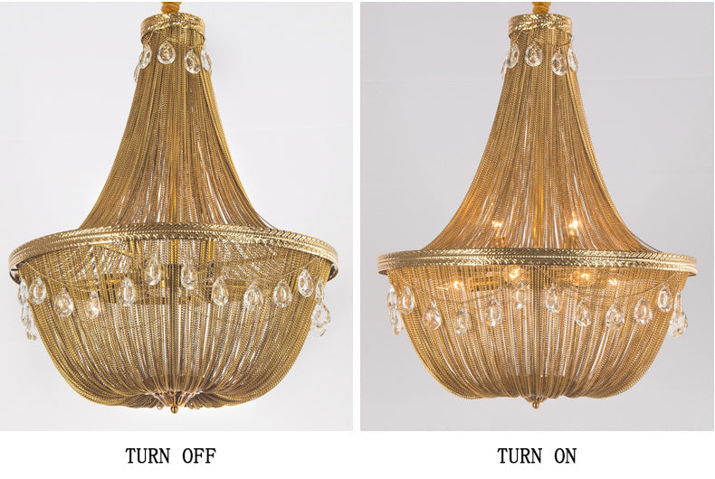 Crystal decoration Aluminum Chain Tassel Chandelier Golden Diameter 24"