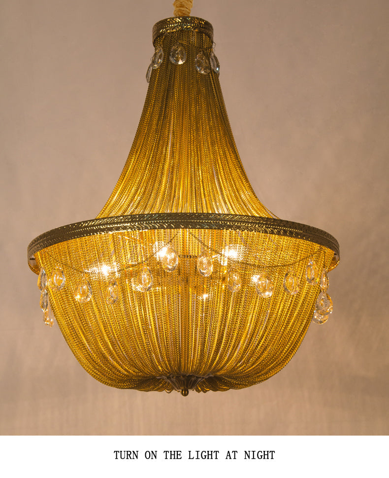 Crystal decoration Aluminum Chain Tassel Chandelier Golden Diameter 24"