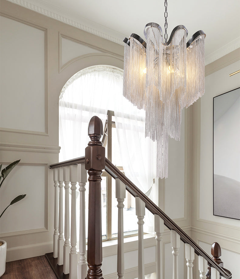 Cadena Aluminum Chain Tassel Chandelier Height 26"