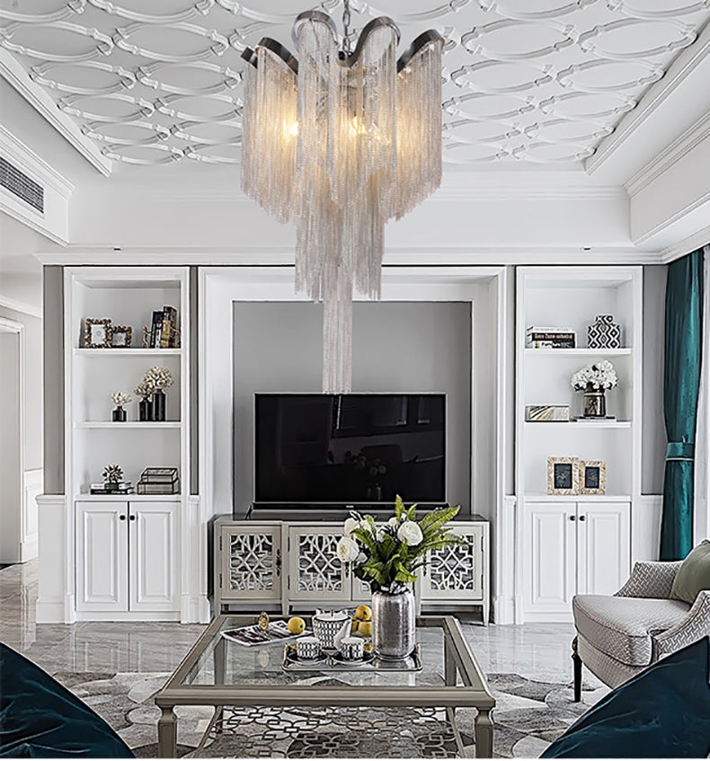 Cadena Aluminum Chain Tassel Chandelier Height 26"