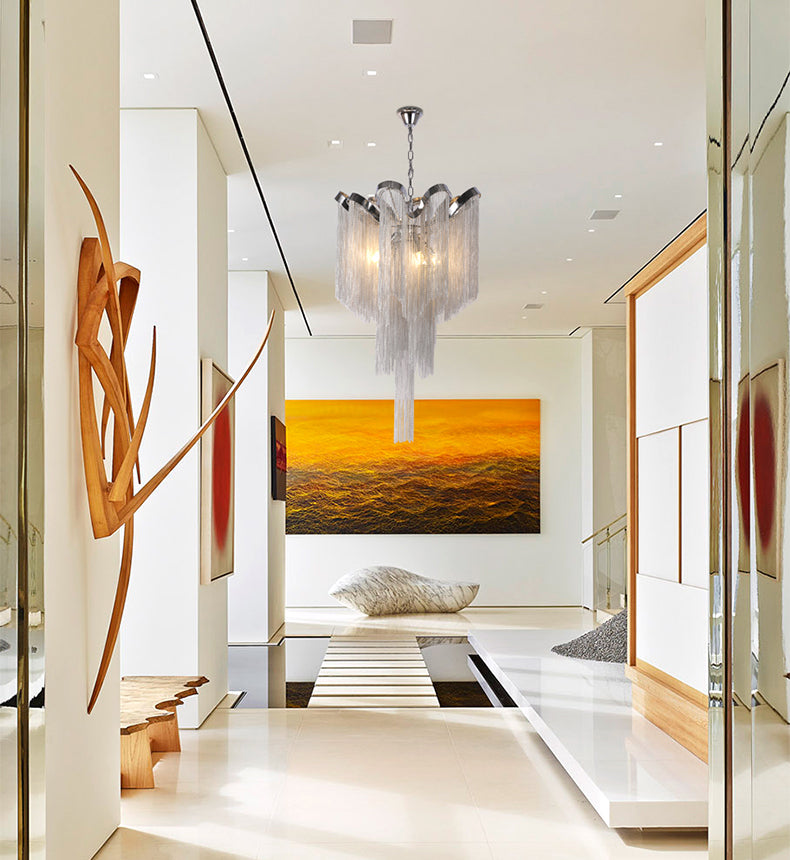 Cadena Aluminum Chain Tassel Chandelier Height 26"