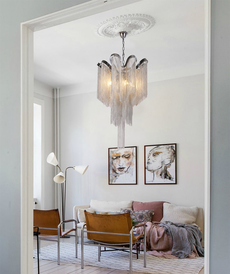 Cadena Aluminum Chain Tassel Chandelier Height 26"