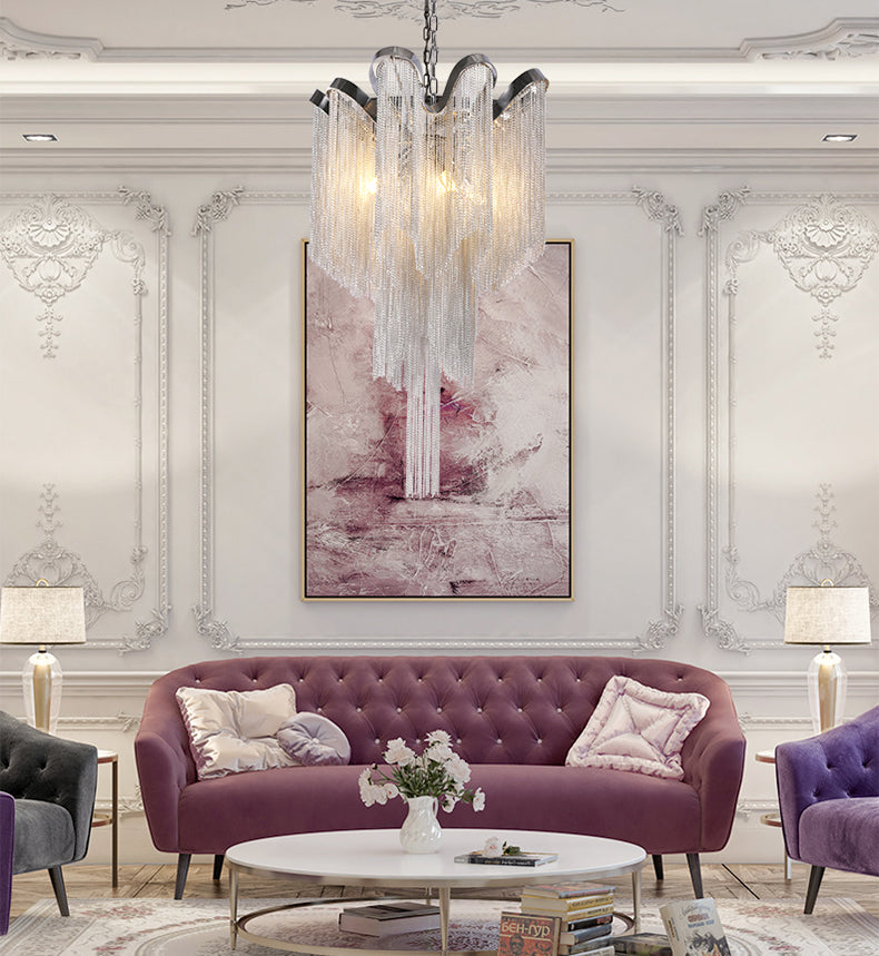 Cadena Aluminum Chain Tassel Chandelier Height 26"