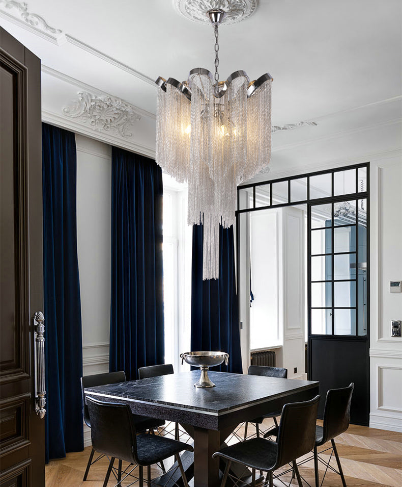 Cadena Aluminum Chain Tassel Chandelier Height 26"