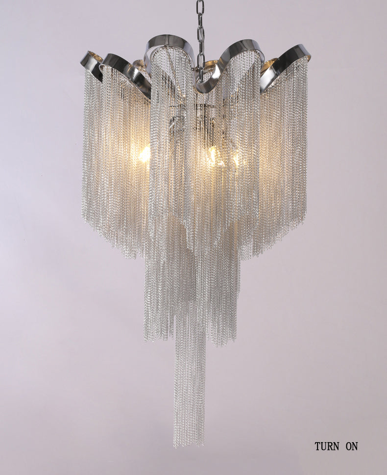 Cadena Aluminum Chain Tassel Chandelier Height 26"