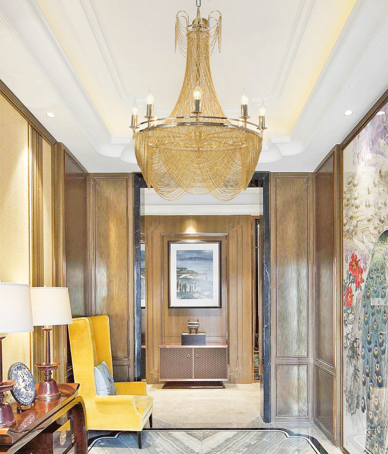 Candleholder Aluminum Chain Chandelier for Living Room