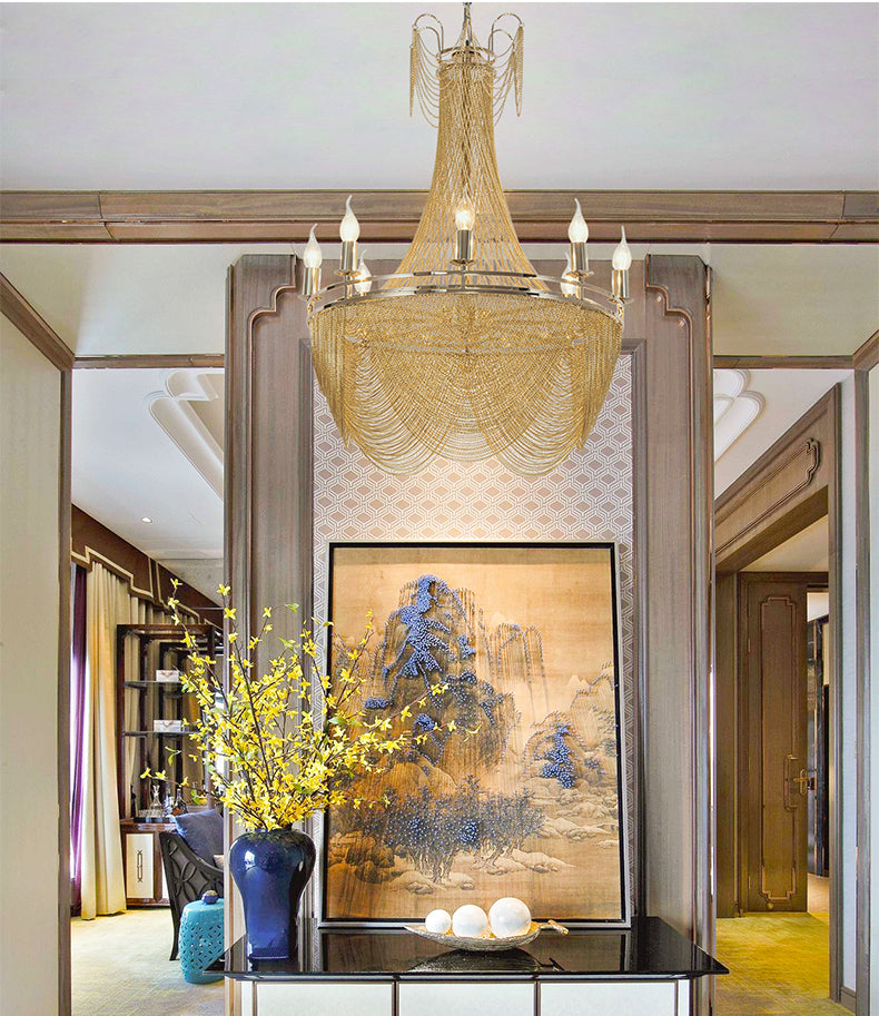 Candleholder Aluminum Chain Chandelier for Living Room