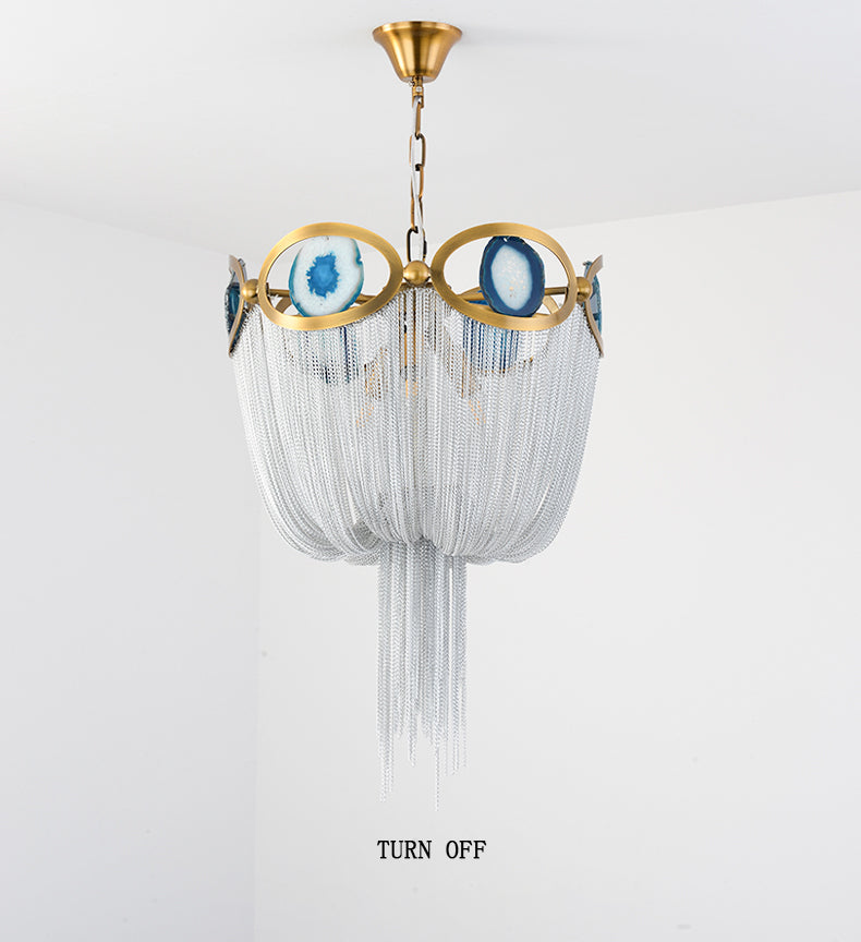 Bronze Framework and Silver Aluminum Chain Chandelier Diameter 17.7"