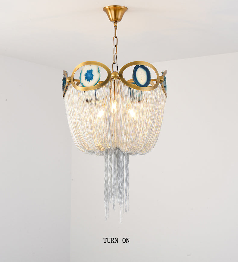 Bronze Framework and Silver Aluminum Chain Chandelier Diameter 17.7"