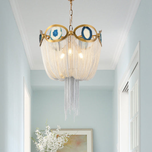 Bronze Framework and Silver Aluminum Chain Chandelier Diameter 17.7"