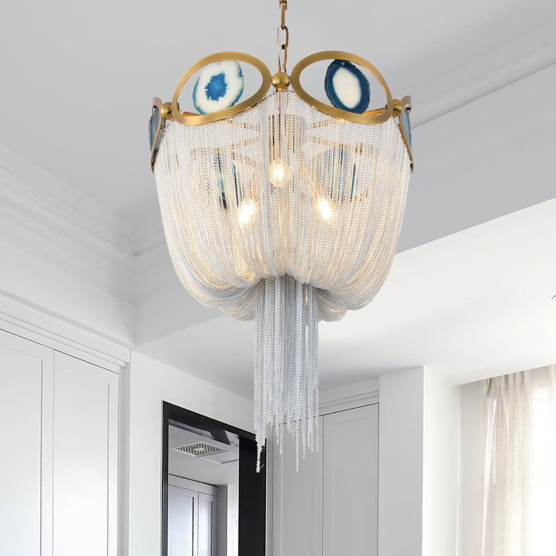 Bronze Framework and Silver Aluminum Chain Chandelier Diameter 17.7"