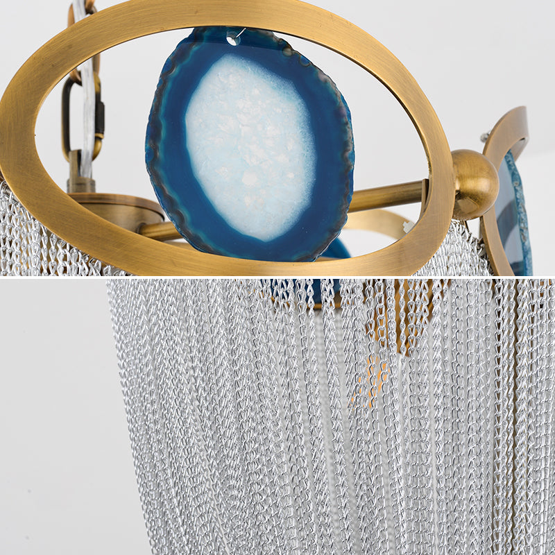 Bronze Framework and Silver Aluminum Chain Chandelier Diameter 17.7"