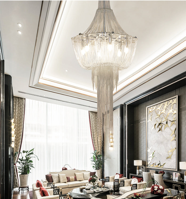 Metal Framework Aluminum Chain Tassel Chandelier For Living Room