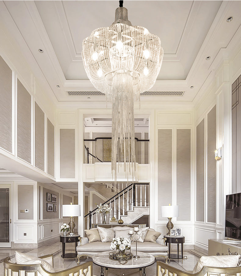 Metal Framework Aluminum Chain Tassel Chandelier For Living Room