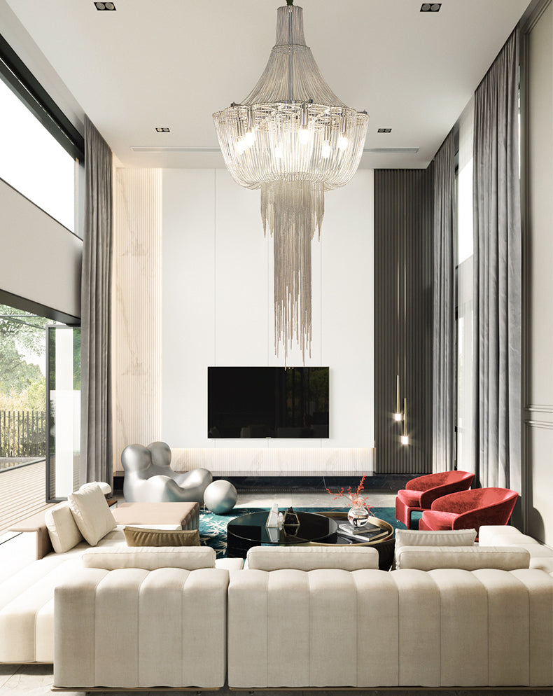 Metal Framework Aluminum Chain Tassel Chandelier For Living Room