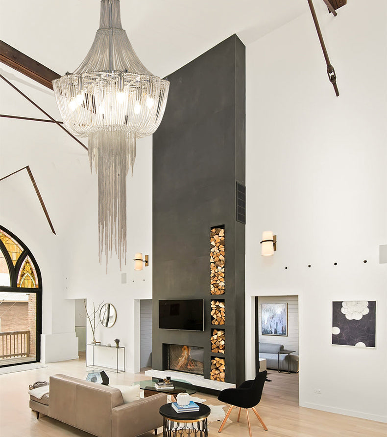 Metal Framework Aluminum Chain Tassel Chandelier For Living Room