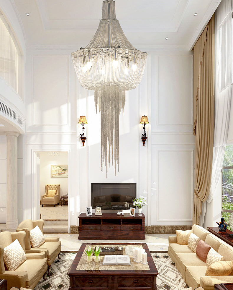 Metal Framework Aluminum Chain Tassel Chandelier For Living Room