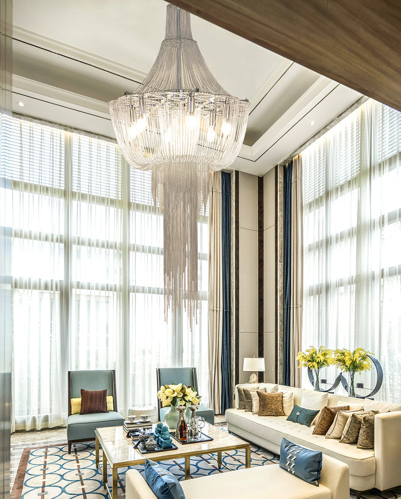 Metal Framework Aluminum Chain Tassel Chandelier For Living Room