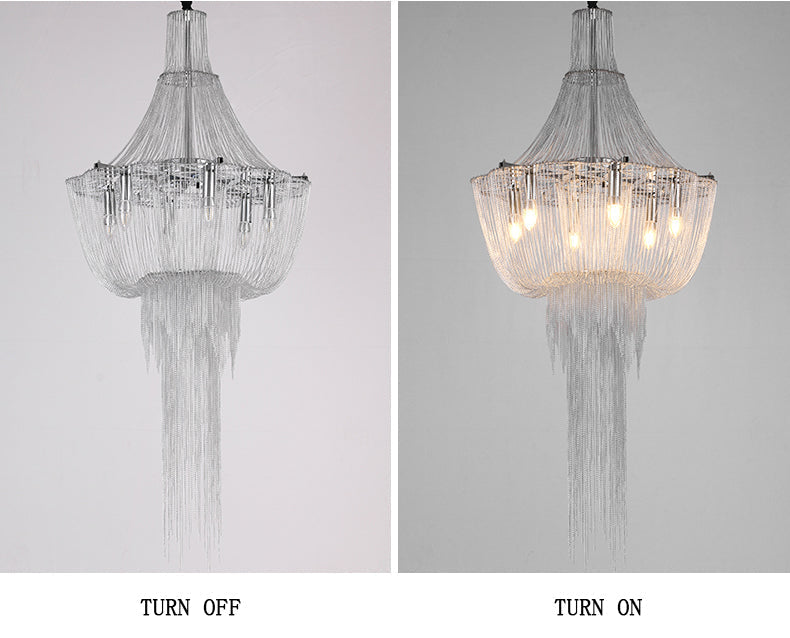 Metal Framework Aluminum Chain Tassel Chandelier For Living Room