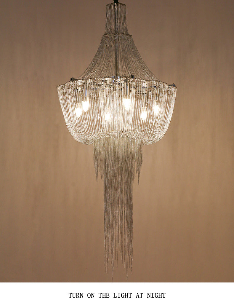 Metal Framework Aluminum Chain Tassel Chandelier For Living Room