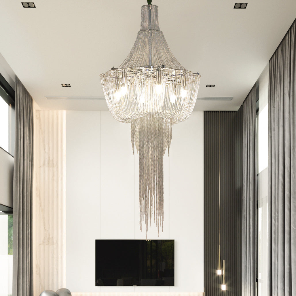 Metal Framework Aluminum Chain Tassel Chandelier For Living Room