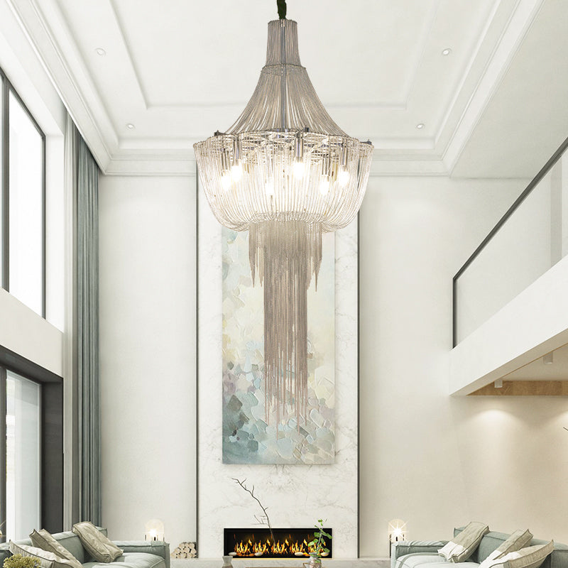 Metal Framework Aluminum Chain Tassel Chandelier For Living Room