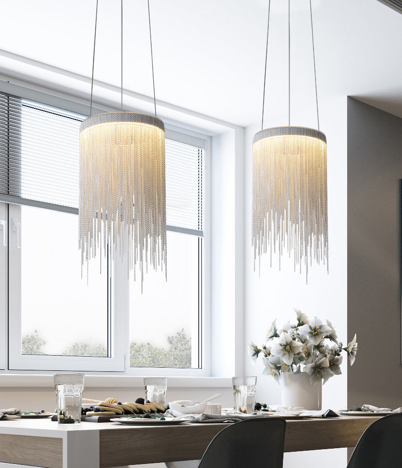 Modern Aluminum Chain Round Tassel Pendant Light