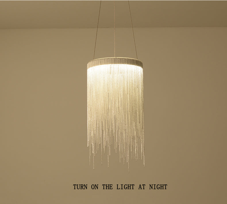 Modern Aluminum Chain Round Tassel Pendant Light