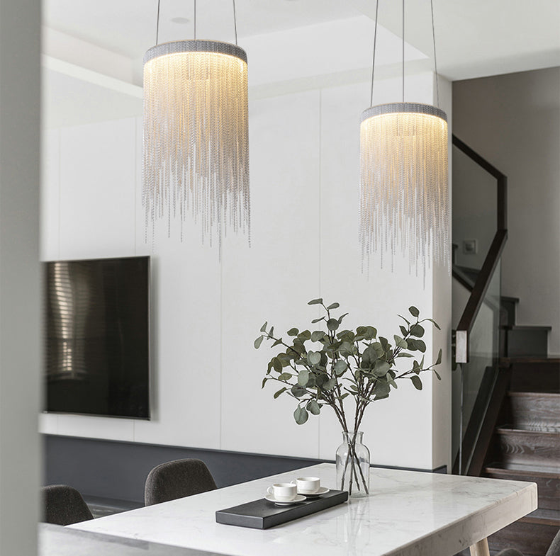 Modern Aluminum Chain Round Tassel Pendant Light