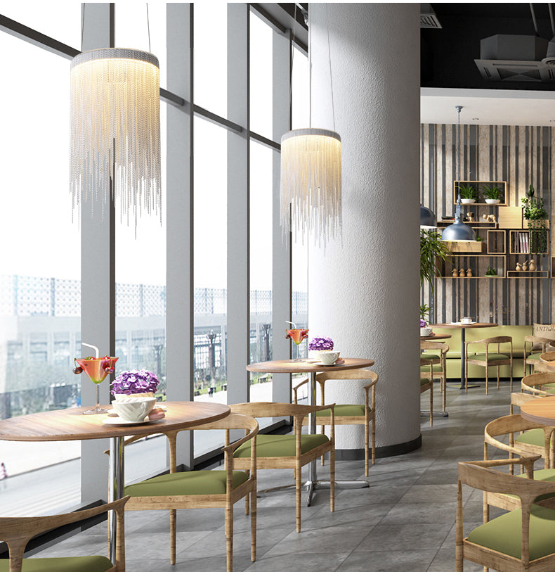 Modern Aluminum Chain Round Tassel Pendant Light