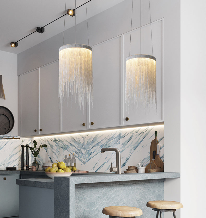 Modern Aluminum Chain Round Tassel Pendant Light
