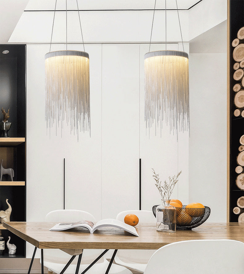 Modern Aluminum Chain Round Tassel Pendant Light