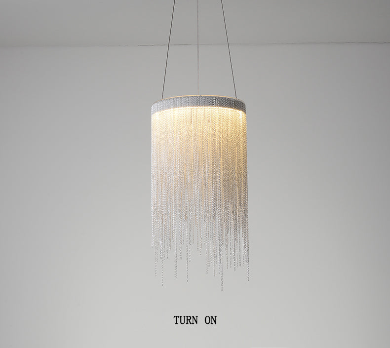 Modern Aluminum Chain Round Tassel Pendant Light
