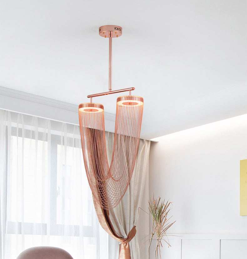 Red Aluminum Chain Tassel Pendant Lighting Diameter 20"