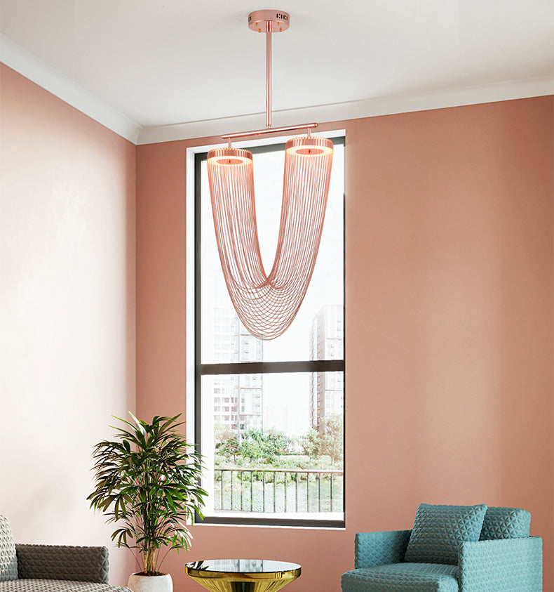 Red Aluminum Chain Tassel Pendant Lighting Diameter 20"