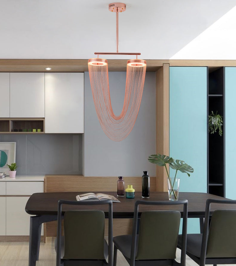 Red Aluminum Chain Tassel Pendant Lighting Diameter 20"