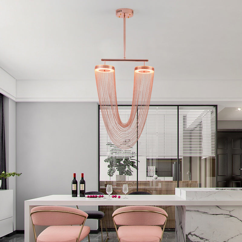 Red Aluminum Chain Tassel Pendant Lighting Diameter 20"