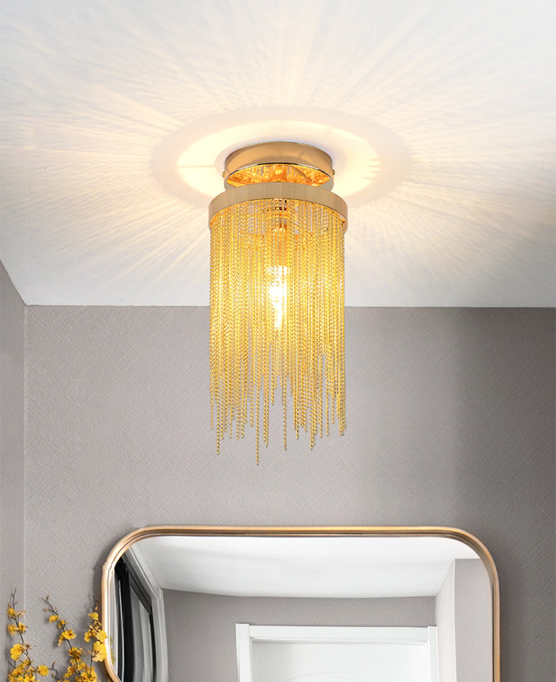 Modern Aluminum Chain Tassel Round Pendant Ceiling Light