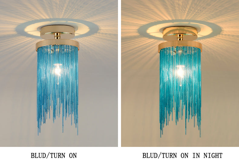 Modern Aluminum Chain Tassel Round Pendant Ceiling Light