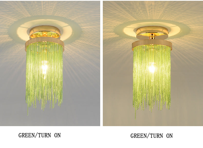 Modern Aluminum Chain Tassel Round Pendant Ceiling Light