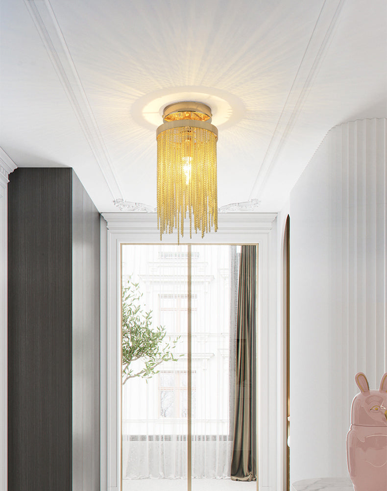 Modern Aluminum Chain Tassel Round Pendant Ceiling Light