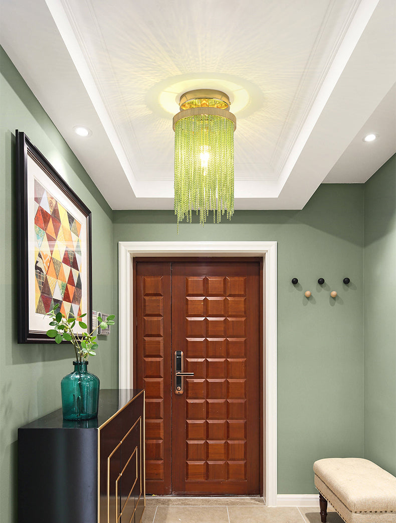 Modern Aluminum Chain Tassel Round Pendant Ceiling Light