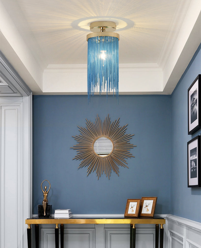 Modern Aluminum Chain Tassel Round Pendant Ceiling Light
