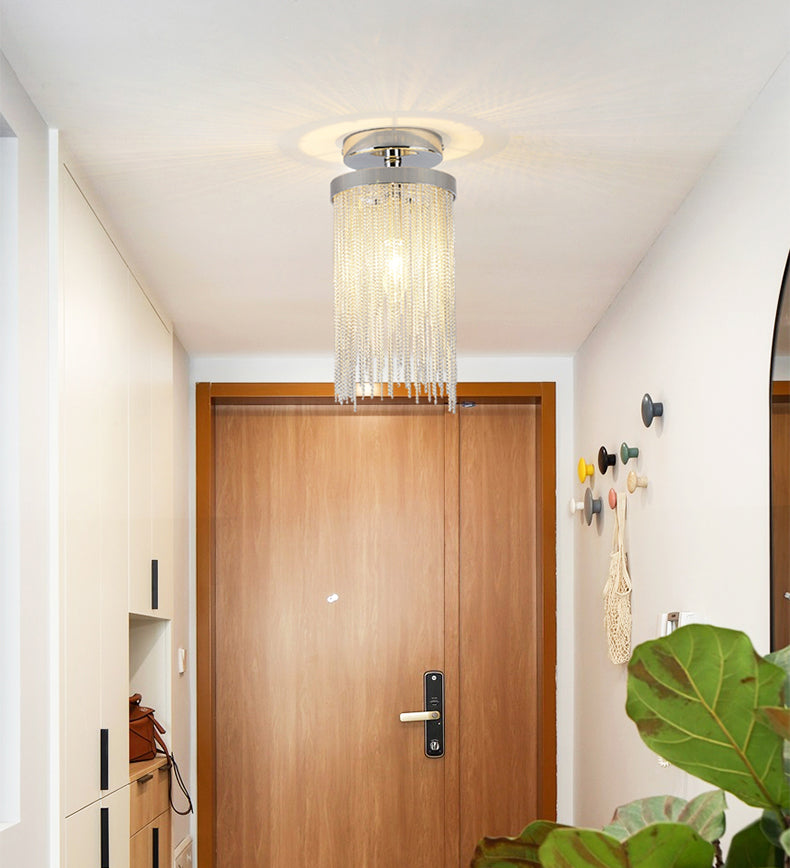 Modern Aluminum Chain Tassel Round Pendant Ceiling Light