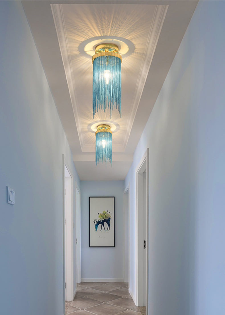 Modern Aluminum Chain Tassel Round Pendant Ceiling Light