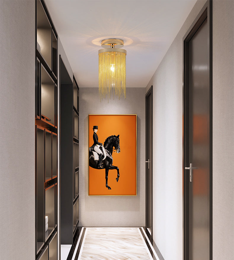 Modern Aluminum Chain Tassel Round Pendant Ceiling Light