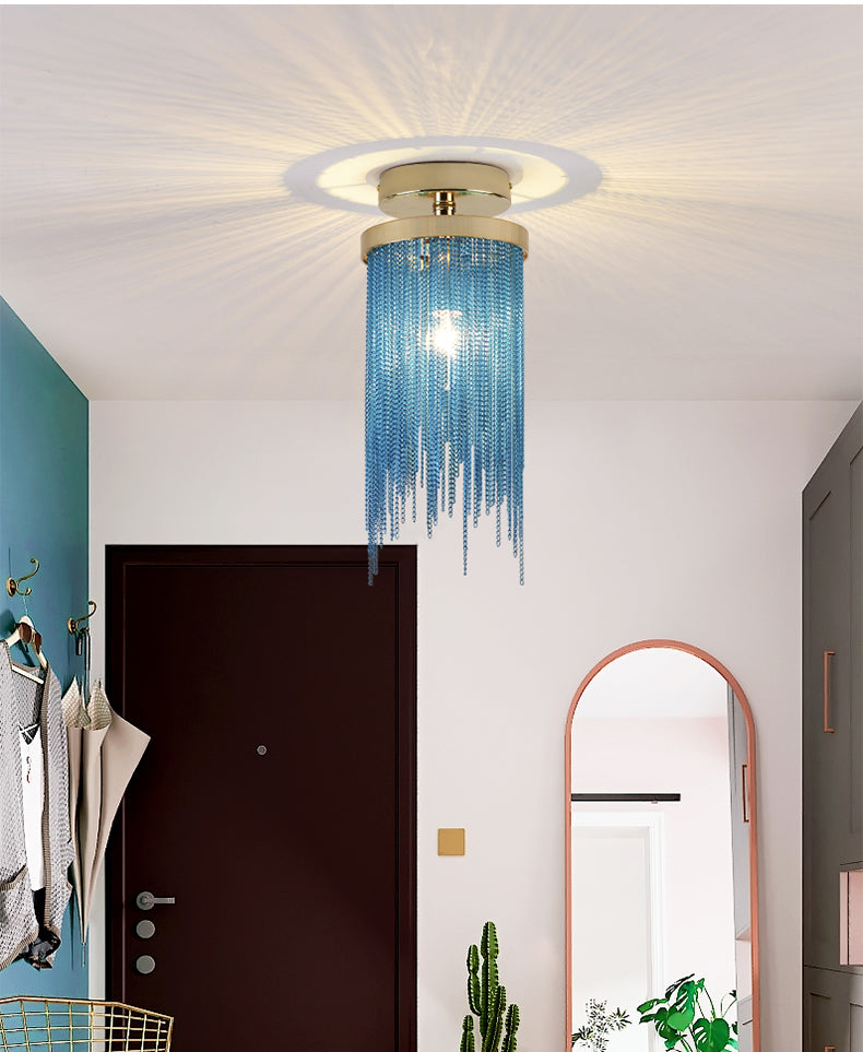 Modern Aluminum Chain Tassel Round Pendant Ceiling Light