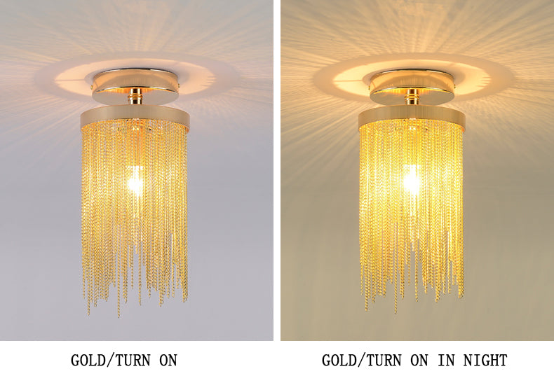 Modern Aluminum Chain Tassel Round Pendant Ceiling Light